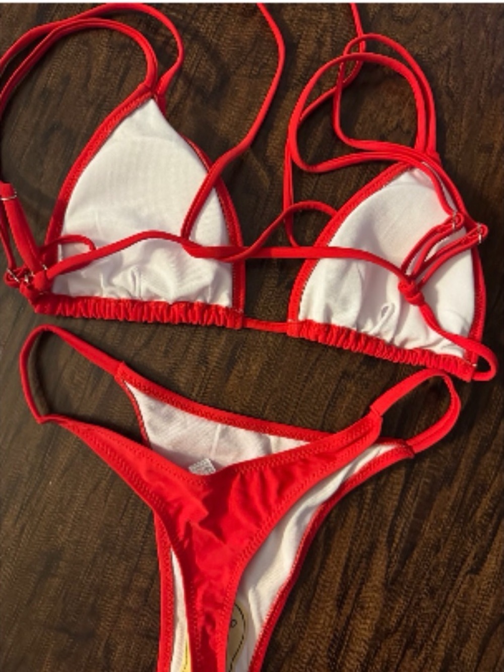 Red Triangle String Bikini Set NWOT Large - Picture 4 of 10
